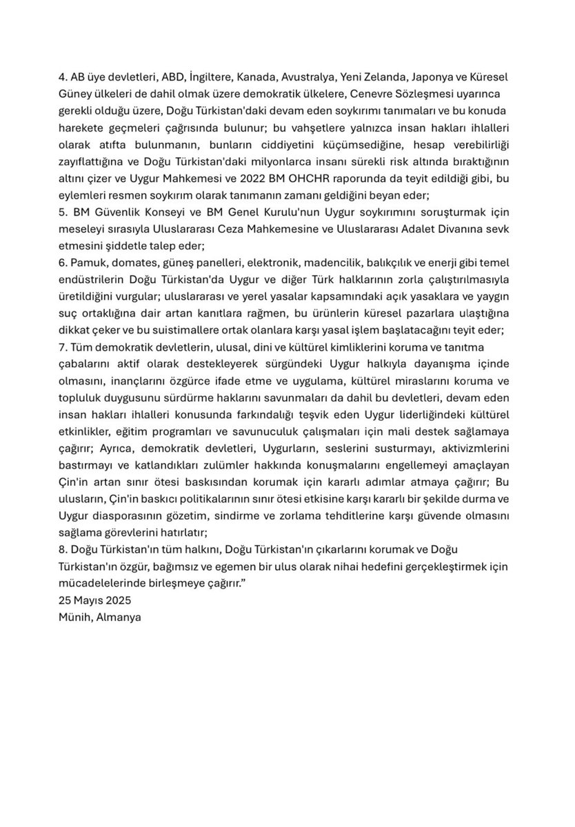 3. Doğu Türkistan Ulusal Zirvesi(Milli Keneşi) ve Uygur Gençler Zirvesi Deklarasyonu.