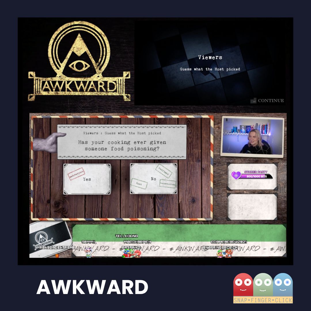 Next up we're #PuttingTheMultiBackIntoMultiplayer with Awkward! 😈

With Twitch integration, test your matchability with the host &amp; thousands of other players &amp; get a little bit closer each time you play through answering fun &amp; controversial questions! 🫣

snapfingerclick.com/game-awkward.h…