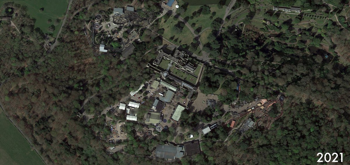 The view of Alton Towers from the air has certainly evolved over the years. Here’s a view of X-Sector, The Towers and Dark Forest between 2003 to 2021. 

How many changes can you spot?