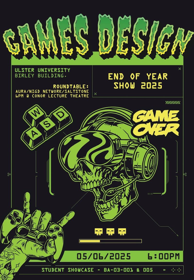 You are invited to the Ulster University BDES Game Design Industry Night showcase 2025!! 🎉 

Taking place on Thursday 5th June (05/06/2025) in the Birley building, York Street.

Register (FREE) below and see the lineup!🎮 🧩 

eventbrite.co.uk/e/ulster-unive…