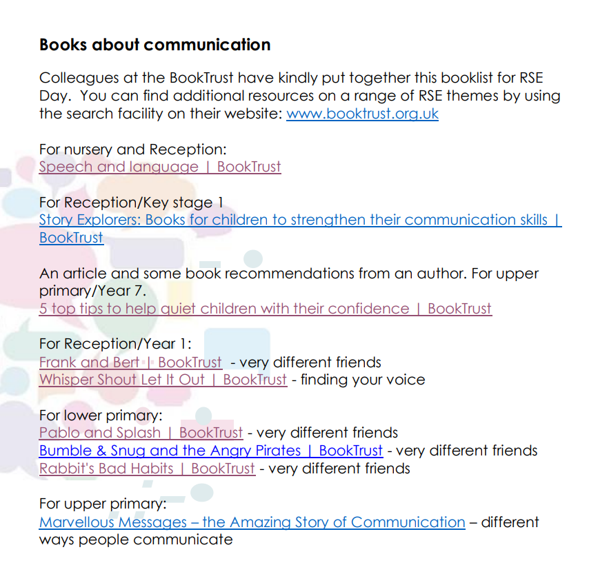 We have a book list for primary children focused on this year's  theme of 'communicate'. Have you read any of these in your class? #RSEday rseday.com/primary-2025/