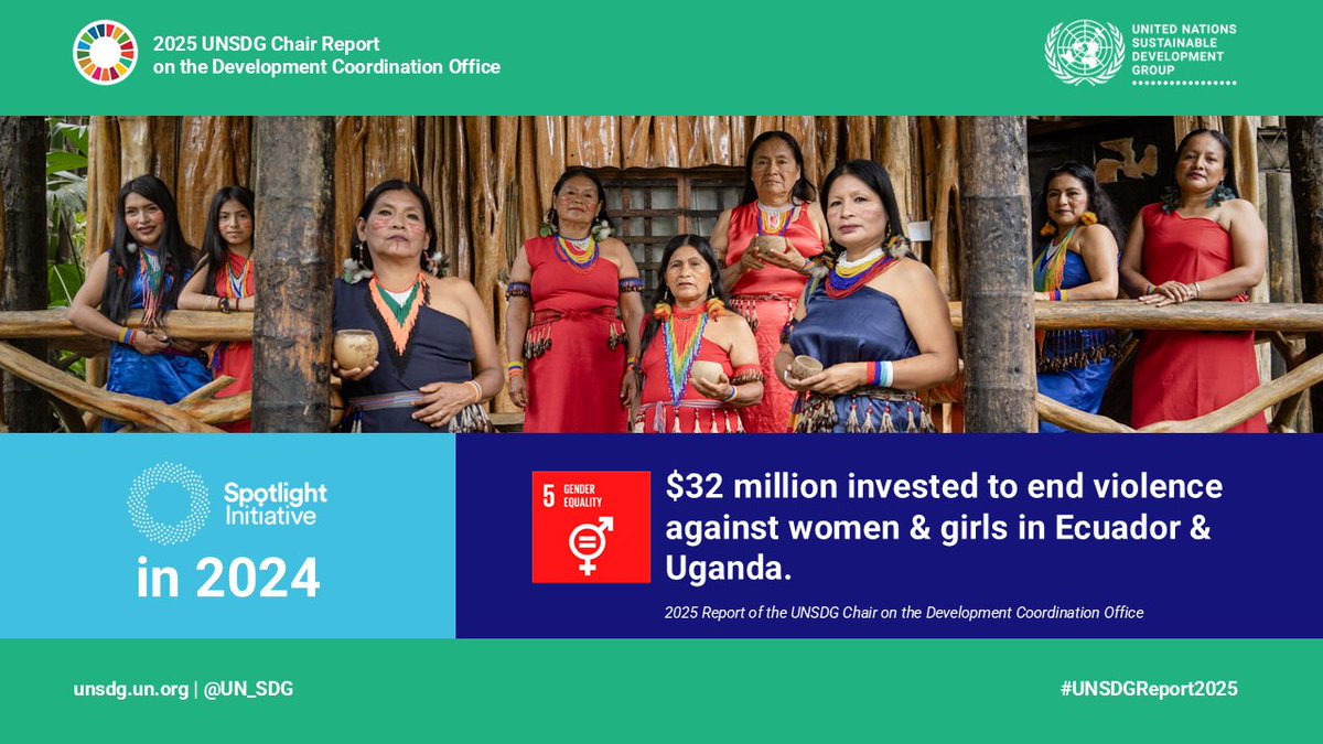 UN Sustainable Development Group 🇺🇳 (@un_sdg) on Twitter photo Harnessing the <a href="/GlobalSpotlight/">Spotlight Initiative</a> Initiative,
<a href="/UN/">United Nations</a> Coordinators and their teams on the ground mobilise to end violence against women and girls.
In 2024, over $30 million was invested to tackle the issue.
👉Discover the #UNSDGReport2025 to learn more: bit.ly/UNSDGReport2025 Harnessing the <a href="/GlobalSpotlight/">Spotlight Initiative</a> Initiative,
<a href="/UN/">United Nations</a> Coordinators and their teams on the ground mobilise to end violence against women and girls.
In 2024, over $30 million was invested to tackle the issue.
👉Discover the #UNSDGReport2025 to learn more: bit.ly/UNSDGReport2025