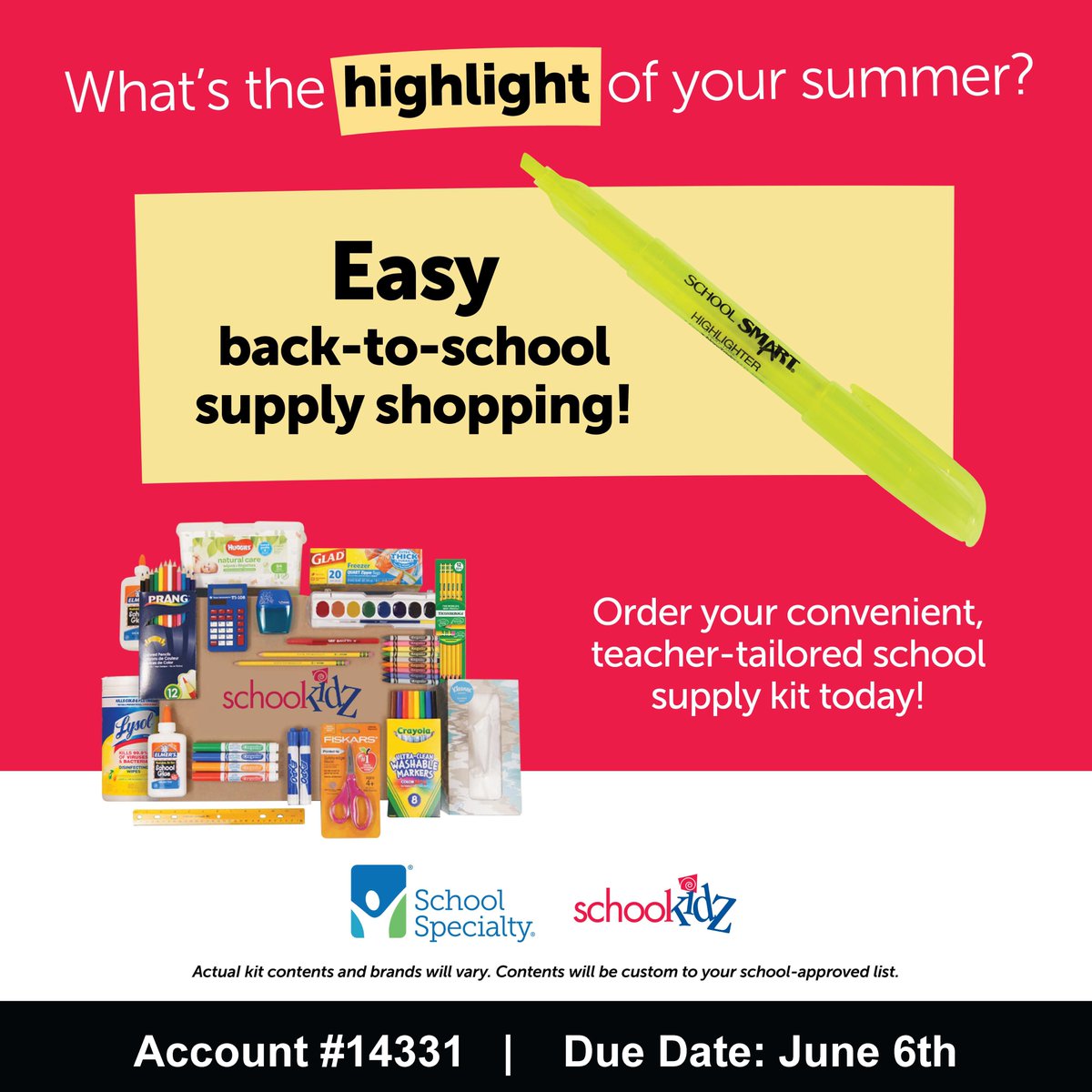 AES Supplies for next school year may be purchased online by going to shopttkits.com. Our school account number is 14331. Kits will be delivered directly to the school and ready for pick-up at Open House. Orders are due by June 6th.