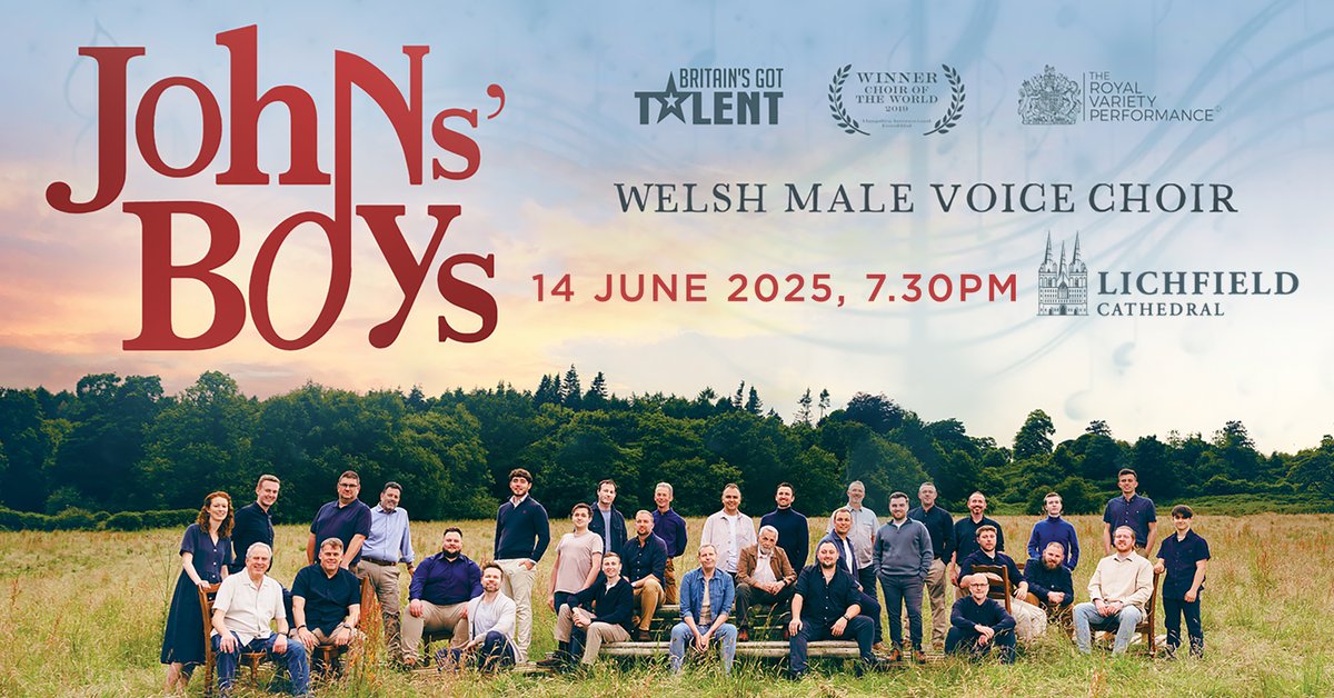 CityLifeLichfield (@lichfieldcity) on Twitter photo Join <a href="/MaleJohns/">Johns’ Boys Male Chorus</a>, BGT Finalists, for an unforgettable evening at Lichfield Cathedral on Sat 14th June! Enjoy moving classics, harmonies & modern favourites. Book tickets today: johnsboys.co.uk
#johnsboysmalechorus #welshmalechoir #johnsboys2025 #lichfieldcathedral Join <a href="/MaleJohns/">Johns’ Boys Male Chorus</a>, BGT Finalists, for an unforgettable evening at Lichfield Cathedral on Sat 14th June! Enjoy moving classics, harmonies & modern favourites. Book tickets today: johnsboys.co.uk
#johnsboysmalechorus #welshmalechoir #johnsboys2025 #lichfieldcathedral