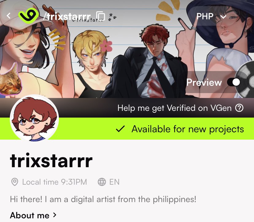 ⭐️💚HELP AN ARTIST GET VERIFIED ON VGEN! 

heyo! my vgen comms are officially open! come by and check out my profile! vgen.co/trixstarrr

#VGenComm #VGen <a href="/_VGen_/">VGen ✨ comms made easy</a>
