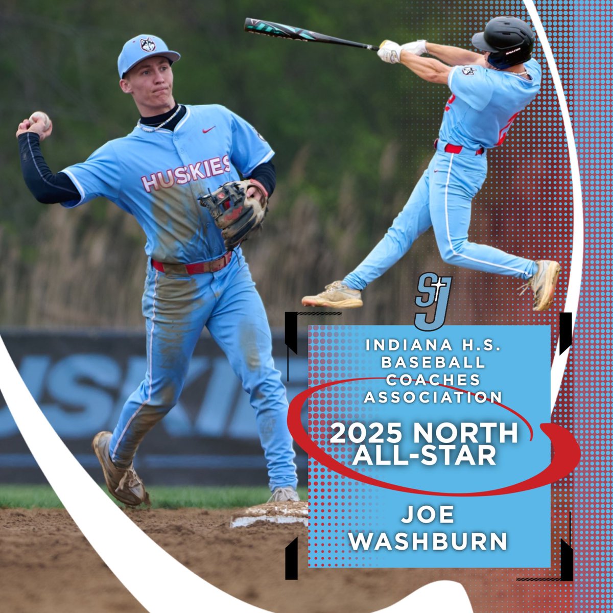 Congratulations to Joe Washburn on being selected to the 2025 Indiana North All-Star Team! The North/South All-Star games will be held June 28-29 at Loeb Stadium in Lafayette.