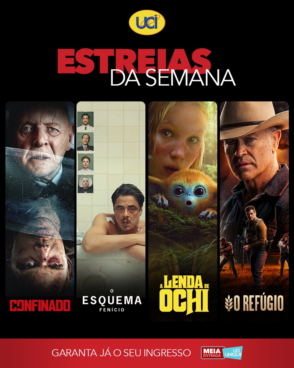 Tem filmes novos chegando! 🚨 Garanta já o seu ingresso e assista as novidades da semana na UCI: #ConfinadoOFilme #OEsquemaFenício #ALendaDeOchi e #ORefúgioOFilme.

Cliente UNIQUE, sua meia-entrada é garantida. 💙