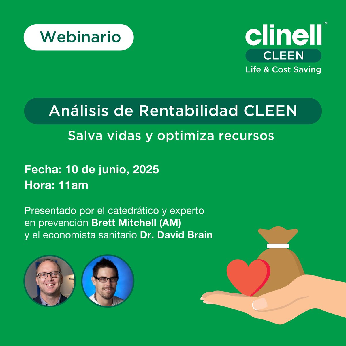 Demostrado: El Estudio CLEEN salva vidas y optimiza recursos.
Únete al catedrático Brett Mitchell (AM) y al Dr. David Brain en el webinario sobre la rentabilidad del Estudio CLEEN. 
10 de junio de 2025 | 11:00 a. m. (UTC +1) 
 🔗 Regístrate hoy — bit.ly/3FwgopG