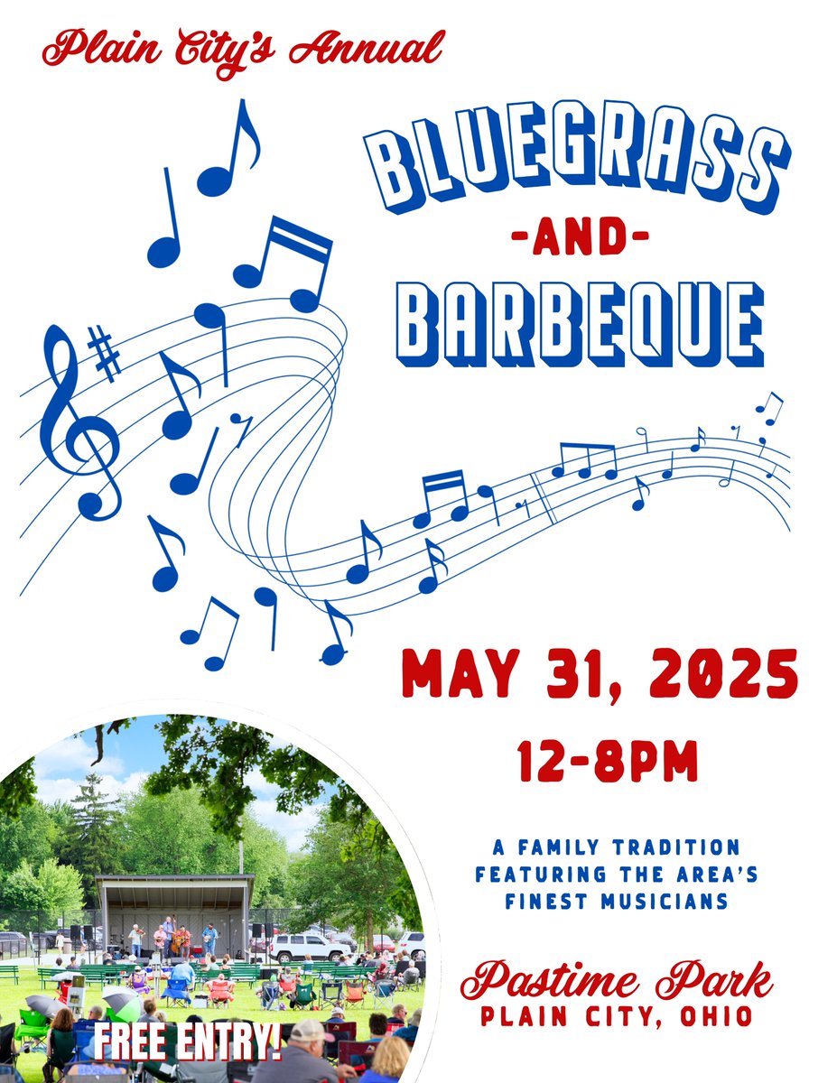 Come experience the ultimate summer kickoff this Saturday, May 31, at the 2025 Plain City Bluegrass and BBQ Festival at Pastime Park! 🎶🍖

Get ready for a day filled with toe-tapping music from 12-8 p.m., mouth-watering BBQ, and endless family fun.

This is a FREE event!