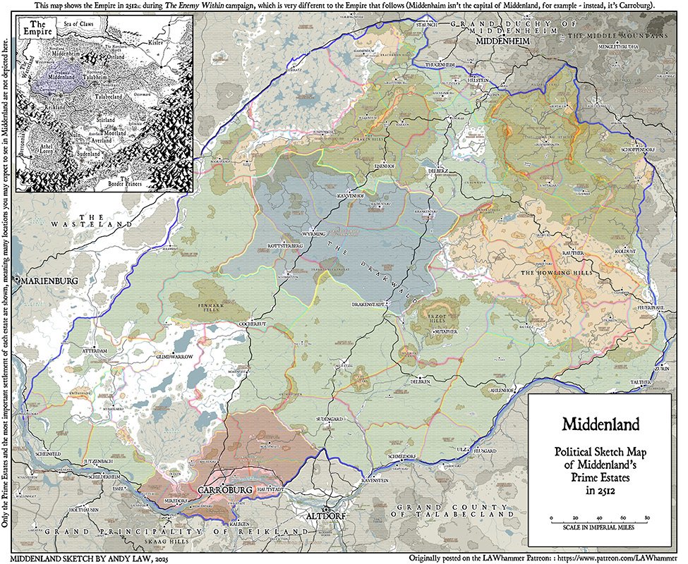 LAWhammering's tweet photo. The Middenheim Political Sketch Map is now up for everyone to enjoy! This is presented in the same way as the Reikland sketch maps @hapimeses created that were later used in WFRP4. Please share it with all who may be interested. More coming later.
https://t.co/VsPqrMIyHt https://t.co/NmYZrQTPER