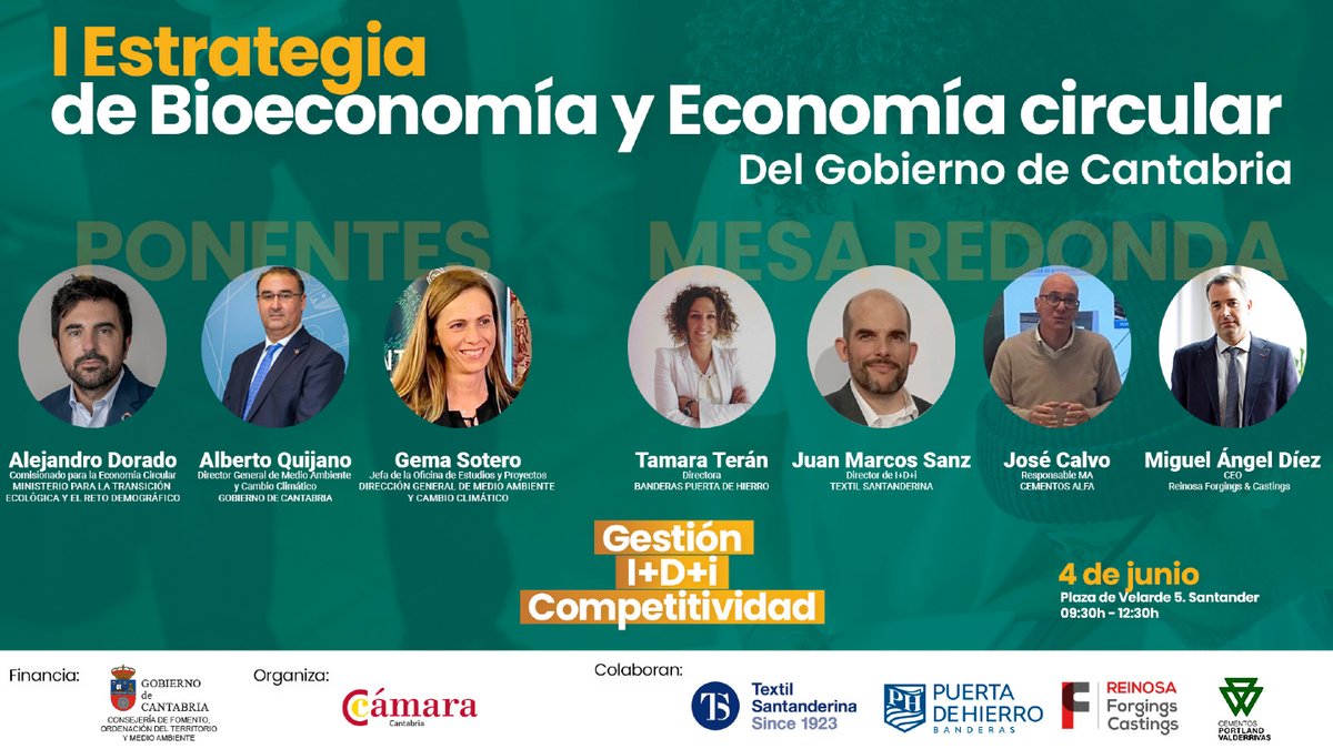 Cámara de Comercio de Cantabria (@camaracantabria) on Twitter photo ♻️Acogemos la jornada sobre la "I Estrategia de #Bioeconomía y #EconomíaCircular" de <a href="/cantabriaes/">Gobierno Cantabria</a>
👉Empresas, instituciones y expertos compartirán retos, ayudas y casos reales de #SostenibilidadIndustrial
📅4 junio
📍<a href="/CamaraCantabria/">Cámara de Comercio de Cantabria</a>
🕘09:15 a 12:30h
ℹ️bit.ly/43Ianzt ♻️Acogemos la jornada sobre la "I Estrategia de #Bioeconomía y #EconomíaCircular" de <a href="/cantabriaes/">Gobierno Cantabria</a>
👉Empresas, instituciones y expertos compartirán retos, ayudas y casos reales de #SostenibilidadIndustrial
📅4 junio
📍<a href="/CamaraCantabria/">Cámara de Comercio de Cantabria</a>
🕘09:15 a 12:30h
ℹ️bit.ly/43Ianzt
