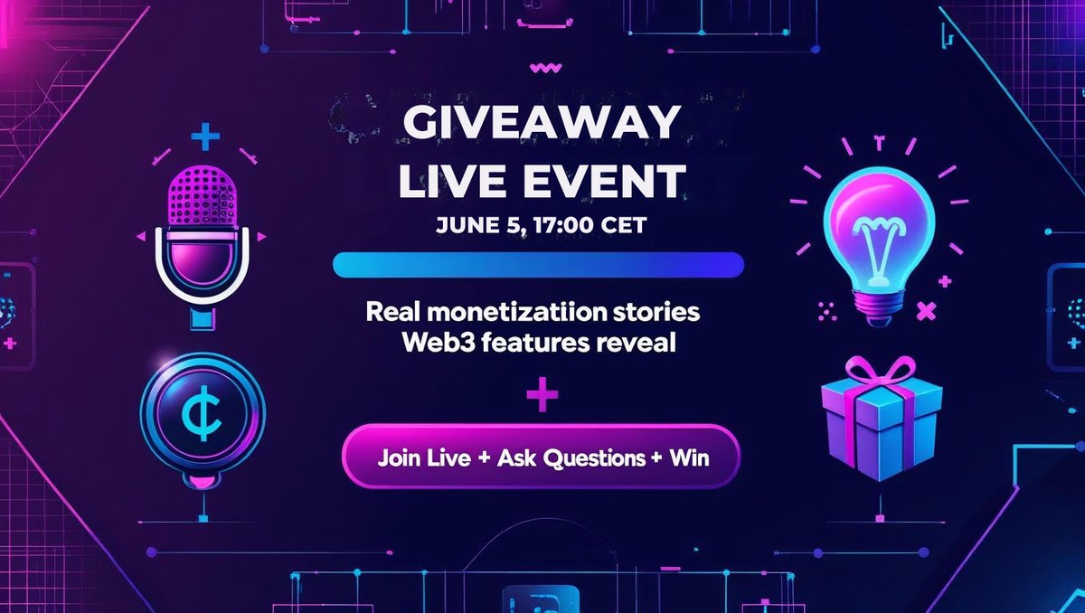 🚨 Giveaway live event alert!
📅 June 5 at 17:00 (CET time)

Creators, digital hustlers, future millionaires — this one’s for YOU 👇
🎙️ Behind-the-scenes
💡 Rel monetization stories
🛠️ New web3 features reveal
🎁 $200 in giveaways

Be there, show up, ask questions.
🔗