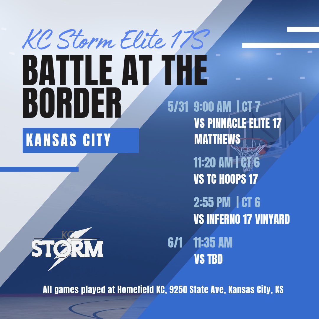 KC Storm Elite (@kcstorm_elite) on Twitter photo Back in action this weekend for the <a href="/USJN/">USJN</a> Battle at the Border at Homefield KC! 🏀💙
<a href="/KeiraRausch/">Keira Rausch</a>
<a href="/HaydennRobinson/">Hayden Robinson</a>
<a href="/lauren_roth_3/">Lauren Roth</a>
<a href="/kennedydonahoe/">kennedy</a>
<a href="/akireland2027/">AK Ireland</a>
<a href="/GabbyMeyer14/">Gabby Meyer</a>
#TheFuturePlaysHere Back in action this weekend for the <a href="/USJN/">USJN</a> Battle at the Border at Homefield KC! 🏀💙
<a href="/KeiraRausch/">Keira Rausch</a>
<a href="/HaydennRobinson/">Hayden Robinson</a>
<a href="/lauren_roth_3/">Lauren Roth</a>
<a href="/kennedydonahoe/">kennedy</a>
<a href="/akireland2027/">AK Ireland</a>
<a href="/GabbyMeyer14/">Gabby Meyer</a>
#TheFuturePlaysHere