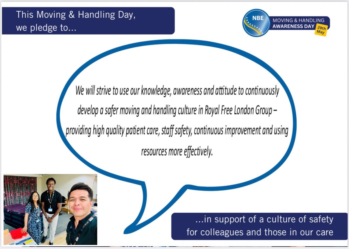 ManualHand_Free's tweet image. This #MovingAndHandlingDay25, @ManualHand_Free will strive to use our knowledge, awareness & attitude to continuously develop safer moving & handling culture -providing high quality patient care, staff safety, continuous improvement & using resources more effectively. @nbetoday