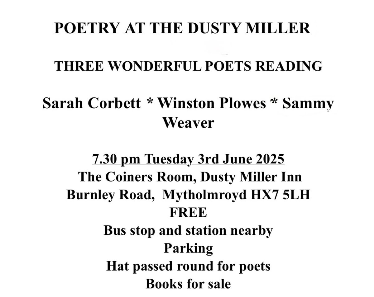 Next Tuesday night - 'Poetry at the Dusty Miller'