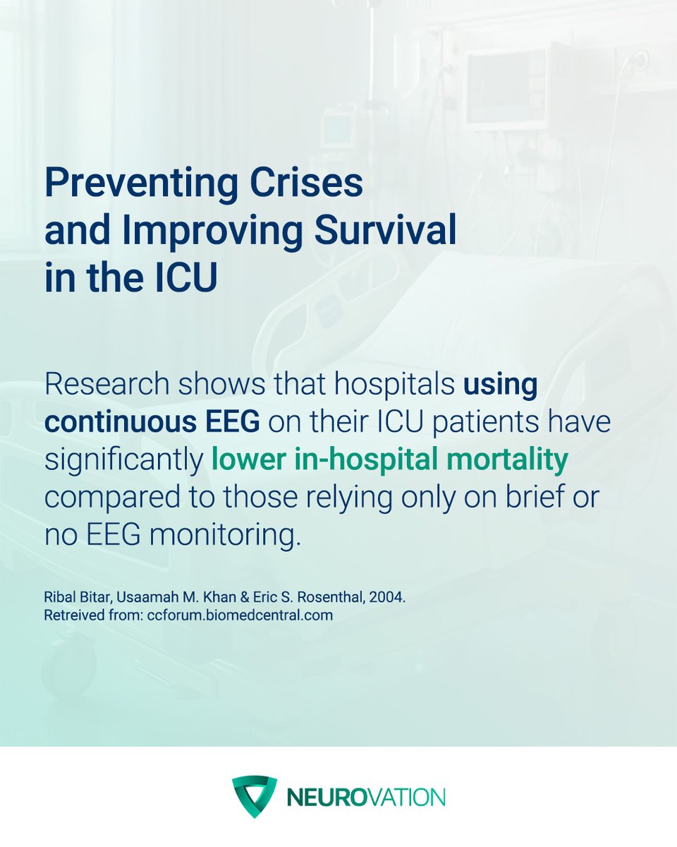 NeurovationGCC's tweet image. Research shows that using continuous EEG significantly reduces in-hospital mortality compared to brief or no EEG monitoring.

#ICUCare #ContinuousEEG #PatientSafety #CriticalCare #Neurovation