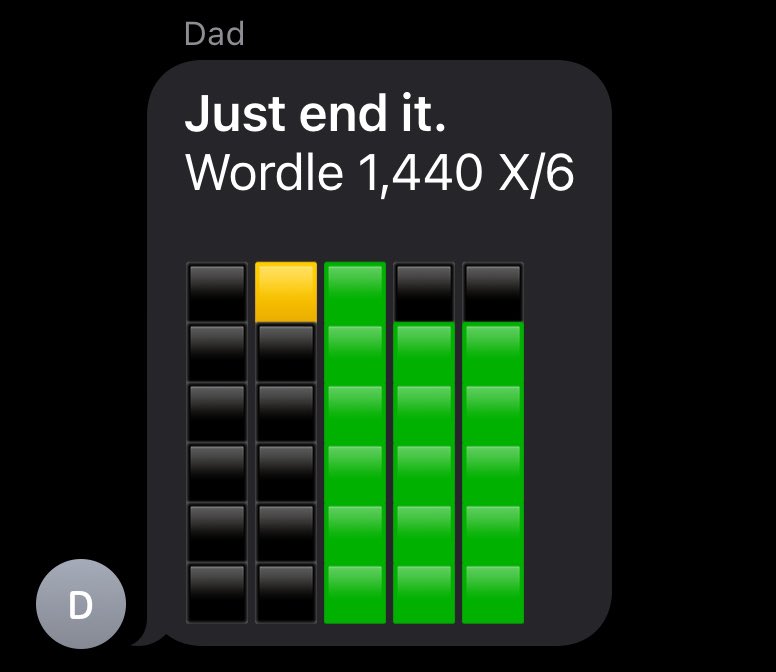 My dad had a tough time with the Wordle today