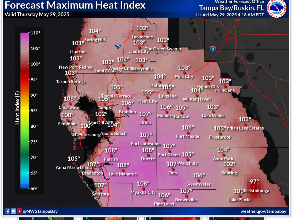 🔥 TODAY’S HEAT INDEX: A DEATH SENTENCE? 🔥
Tampa and surrounding areas are hitting heat index levels over 100°F—again. This isn’t just about discomfort. For those in Florida’s prisons, it’s about survival. No air conditioning. Overcrowded spaces. Limited access to relief.
Are