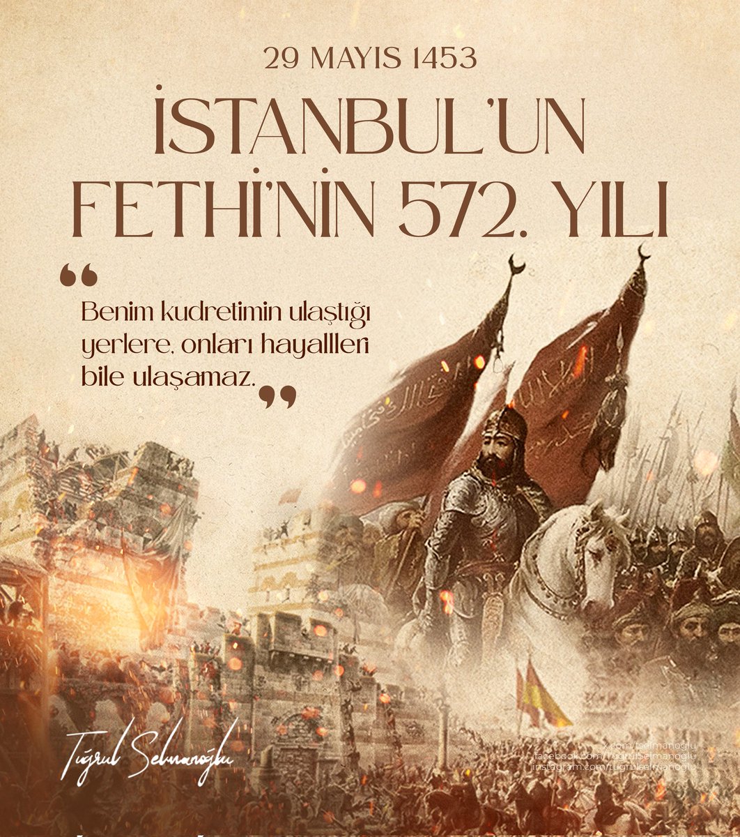 Biz bu topraklardan Bizans'ı söküp atmış bir milletiz.

Şüphesiz Sultan Mehmet; sadece bir şehri değil, çağları fetheden büyük bir Fatih'tir.

İlimle yoğrulmuş aklı, adaletle örülmüş yüreğiyle Peygamber övgüsüne mazhar olan bu büyük komutanı ve ordusunu rahmetle, dualarlayadederı