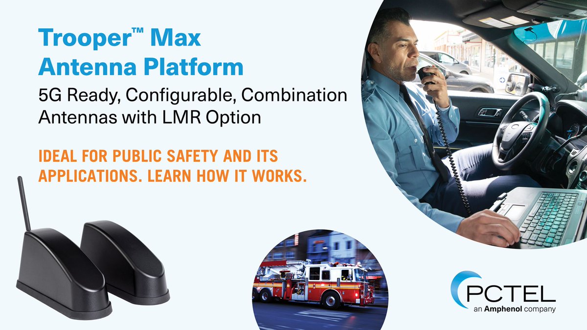 PCTEL_inc's tweet image. Need a high-performance antenna for your multi-carrier router?

The Trooper™ Max is built for compatibility with leading global 5G cellular routers, featuring dual 5G elements that support a wide frequency range from 600 MHz to 6 GHz.

#HighSpeedConnectivity #MultiCarrierRouter