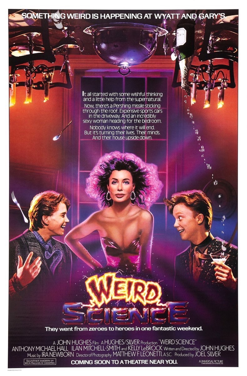 EugWSerra's tweet photo. On August 2, 1985, Weird Science was released! #WeirdScience #AnthonyMichaelHall #IlanMitchellSmith #KellyLeBrock #BillPaxton #RobertDowney #RobertRusler #SuzanneSnyder #JudieAronson #VernonWells #MichaelBerryman #JohnHughes https://t.co/fj9gDKwIKn