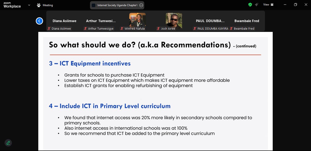 Our research recommends: Internet Access &amp; Affordability Fund establishment, Establishing and increasing Education Internet Packages, 💻 ICT Equipment Grants, 🧑‍🏫 Capacity Building, ➕ ICT in Primary Curriculum, and promoting🏘️ Community Networks to boost Internet use in schools!