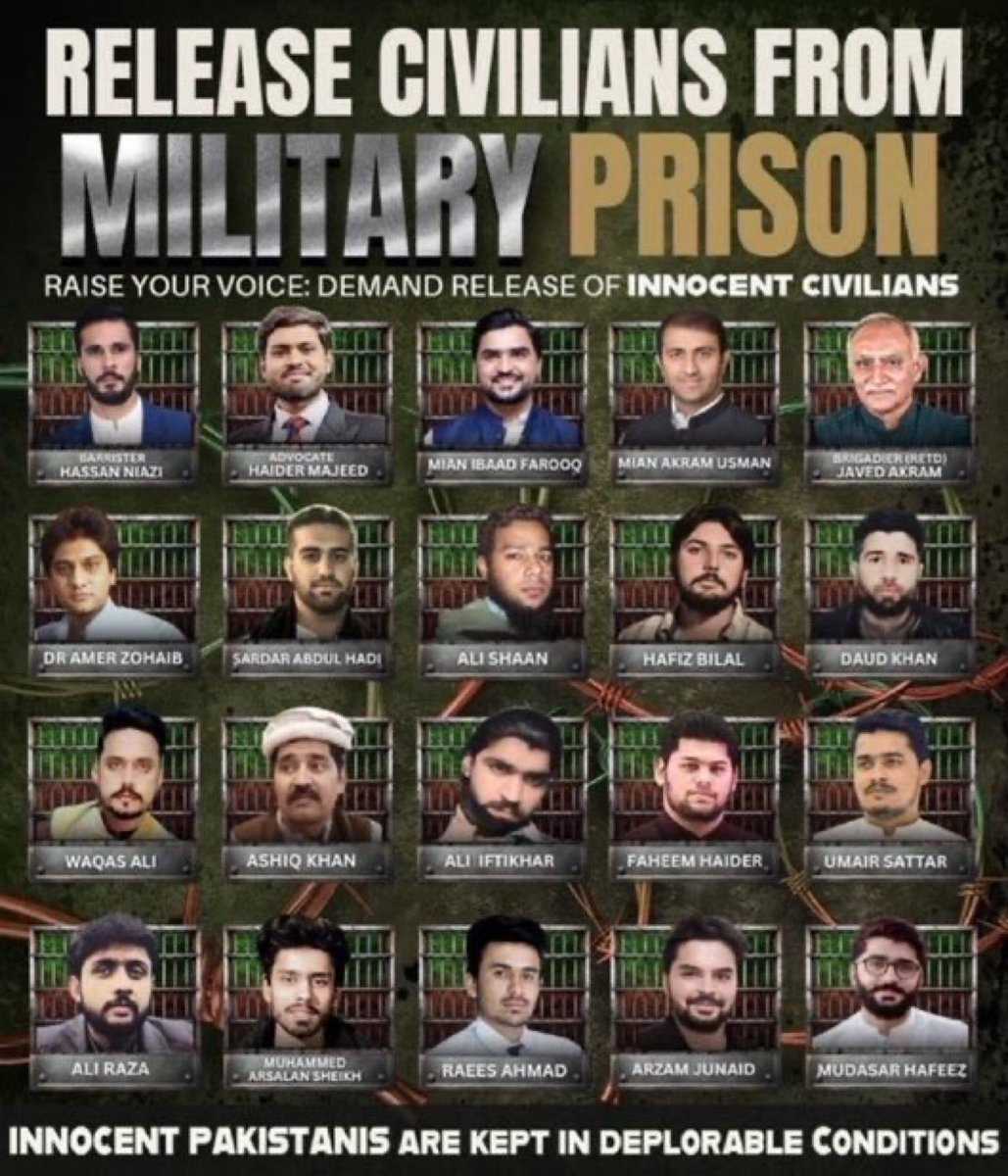 🚨🚨Civilians tried in military court and sentenced to use their democratic right are being subjected to inhumane treatment in Kot Lakhpat Jail. 

For the past week, they have been denied electricity for up to 8 hours daily during extreme heat. In protest, all prisoners have gone