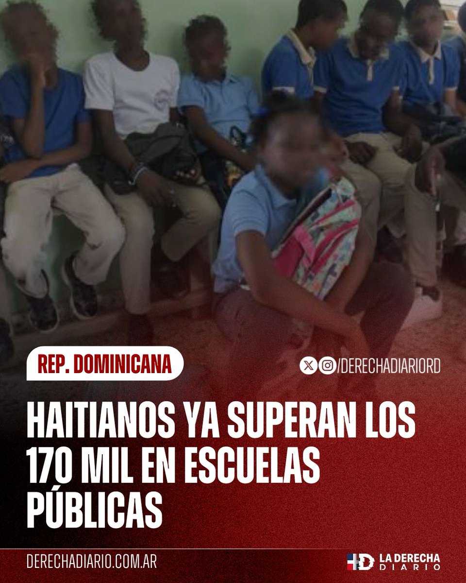 🇩🇴🇭🇹 | Hay más de 170 mil haitianos ilegales en las escuelas: En el periodo escolar 2023-2024, el Ministerio de Educación reportó 173,416 estudiantes haitianos en planteles públicos. En solo cinco años, esa cifra aumentó en más de un 80%.