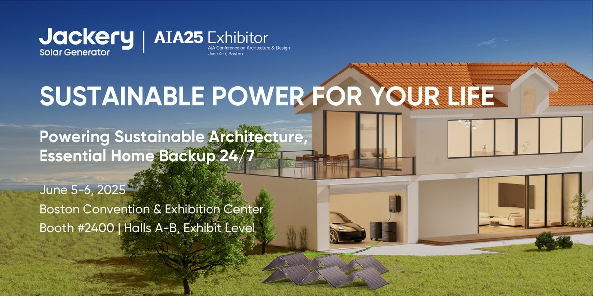 Coming Soon at AIA25 Expo: Jackery is Powering the Future of Sustainable Living ⚡

📍Visit us at
Boston Convention &amp; Exhibition Center, Booth #2400丨Halls A-B, Exhibit Level

#Jackery #AIA25 #SustainableDesign #HomeBackup #SolarRoof #CleanEnergy #Architecture