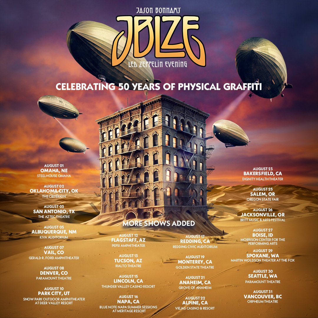 mrjimmyfp's tweet image. 8月もJBLZE Physical Graffiti50周年記念ツアーが行われます
The 50 Years of Physical Graffiti celebration continues with more JBLZE shows in August!
Presale starts today at 12pm local with code "JBLZE25" at jasonbonham.net.
General on sale starts Friday at 10am local.