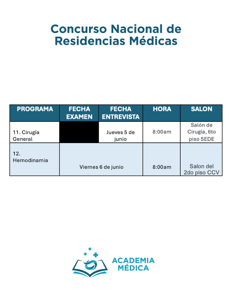 academiacedimat's tweet photo. ¡Atención aspirantes a residencias médicas!

Ya está disponible el calendario oficial de entrevistas y exámenes del Concurso Nacional de Residencias Médicas. Desliza para que conozcas el detalle por programa.

#AcademiaCEDIMAT #CEDIMAT #ResidenciasMedicas #Medicina https://t.co/KgMdOxOS86