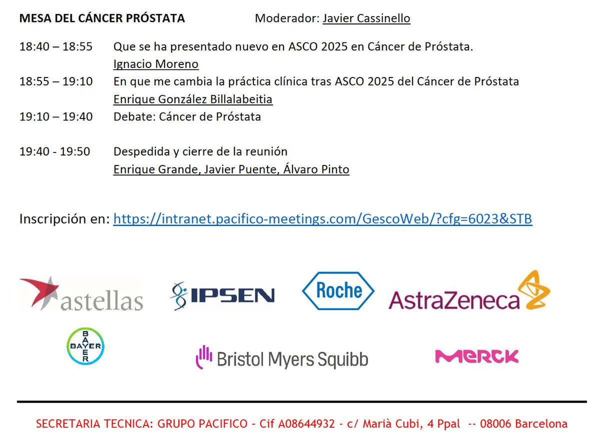 Ya tenemos todo listo para contarte lo mejor de #ASCO25 el 10 de junio en el Eurobuilding (Madrid). Formato presencial con tiempo para la discusión sobre los nuevos datos que se presenten en el congreso.
¡Te esperamos!
Inscripción gratuita aquí: intranet.pacifico-meetings.com/GescoWeb/?cfg=…