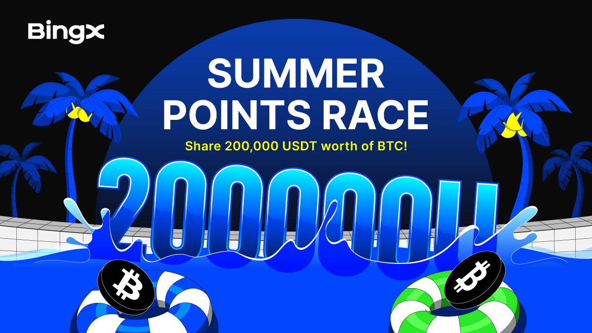 BingXOfficial's tweet image. Summer just got more rewarding. 🏖️

Join the Points Race, complete simple tasks, and climb the ranks to win up to 20,000 USDT worth of BTC.

Double rewards, 200K prize pool—it’s all yours if you show up.

Join now: bingx.com/en/support/art…