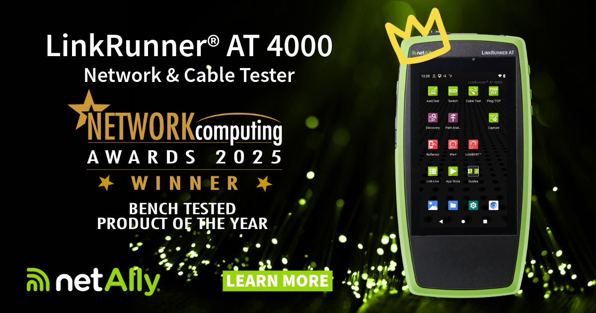 🏆 Another big win for <a href="/NetAlly/">NetAlly</a>!

The LinkRunner AT4000 just snagged <a href="/NCMagAndAwards/">Network Computing</a>- 2025 Bench Tested Product of the Year.
networkcomputingawards.co.uk

#NetAlly #LinkRunnerAT4000 #NetworkTesting