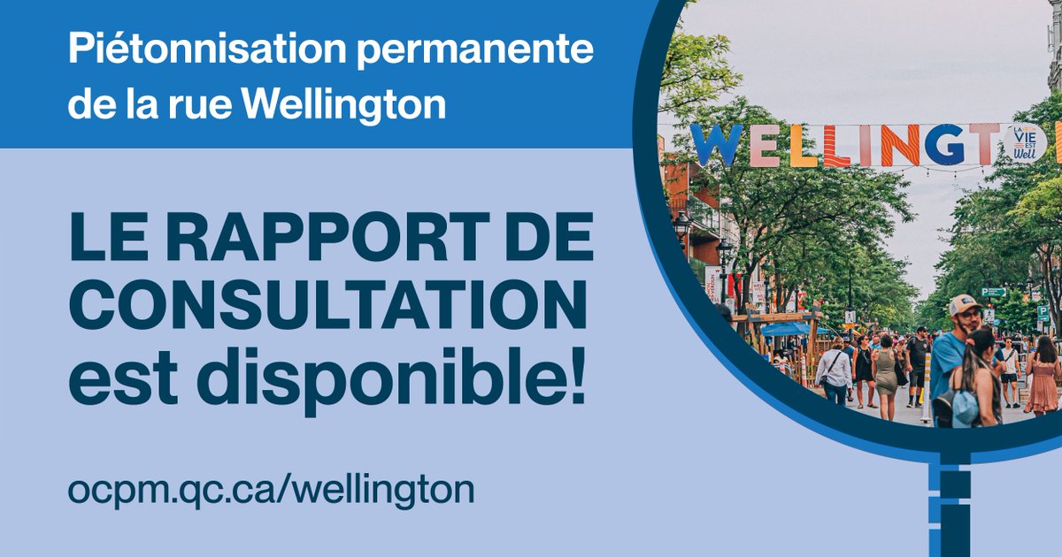 Rapport disponible!! | Piétonnisation de la rue Wellington

Consultez-le ici : bit.ly/43Jozay

L’OCPM tient à souligner et à remercier l’importante participation de la population pour cette consultation qui a permis de joindre 3 539 personnes. 

#OCPM #Verdun #Wellington