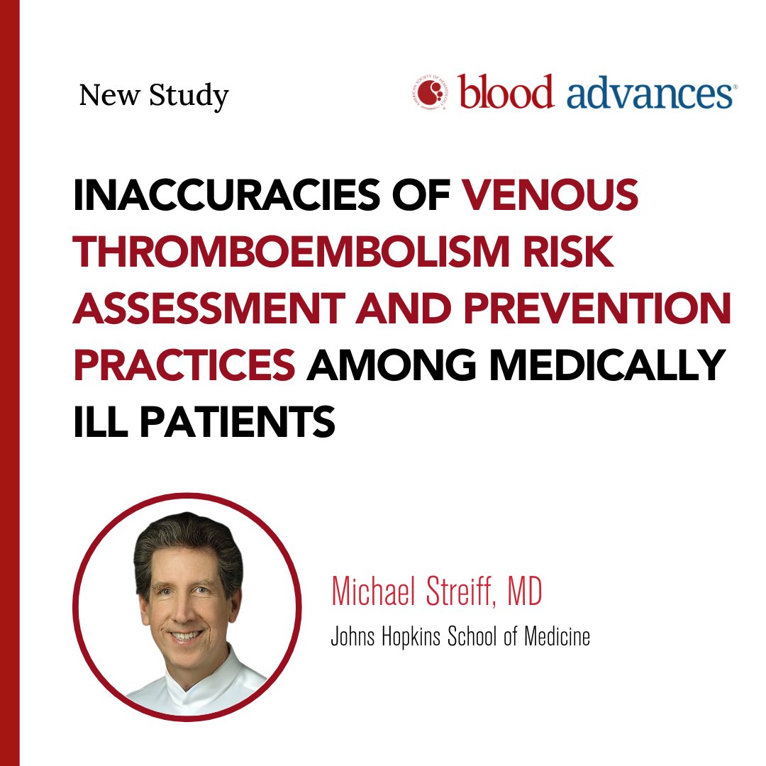 ASH (@ash_hematology) on Twitter photo Venous thromboembolism (VTE) affects 1 million Americans yearly. A recent study in Blood Advances shows 1 in 3 medical patients had misclassified #VTE risk, leading to inappropriate treatment for half.
Read the study: ow.ly/h6ll50W0tg6
<a href="/BloodJournal/">Blood Journal</a> Venous thromboembolism (VTE) affects 1 million Americans yearly. A recent study in Blood Advances shows 1 in 3 medical patients had misclassified #VTE risk, leading to inappropriate treatment for half.
Read the study: ow.ly/h6ll50W0tg6
<a href="/BloodJournal/">Blood Journal</a>