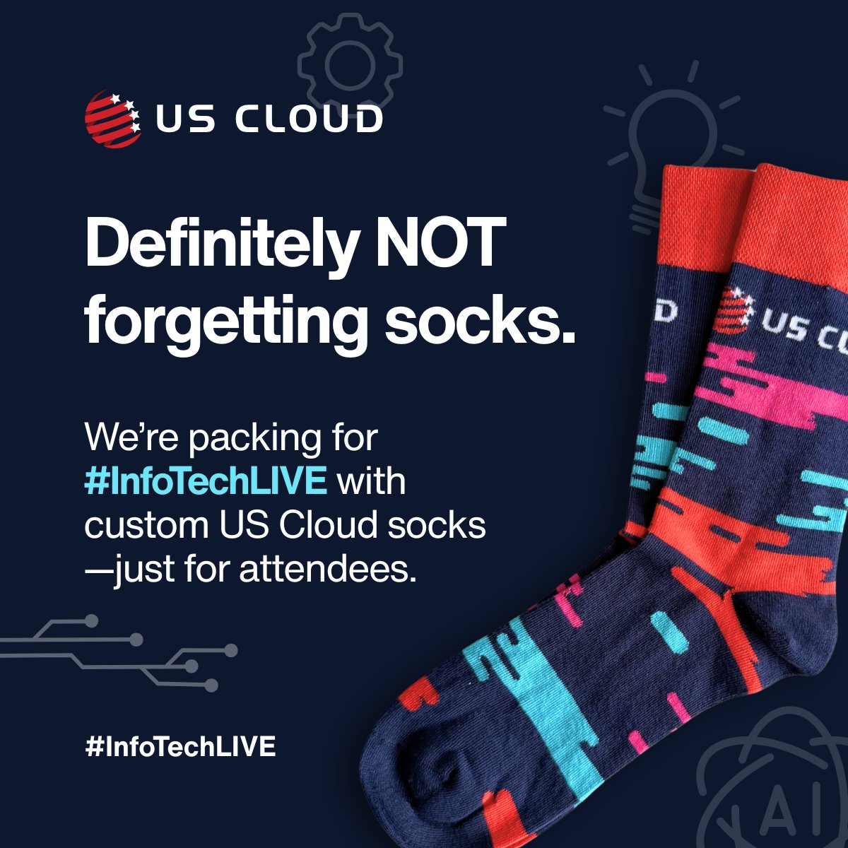 GoUSCloud's tweet image. 💼 Suitcase? ✔️
🎟️ Tickets? ✔️
🧦 US Cloud socks? ✔️✔️ 

We’re heading to #InfoTechLIVE with custom socks to give away! Visit our booth for yours.

🎟️ Join us: ow.ly/1tLL50W0lAU 

#MicrosoftSupport #USCloud