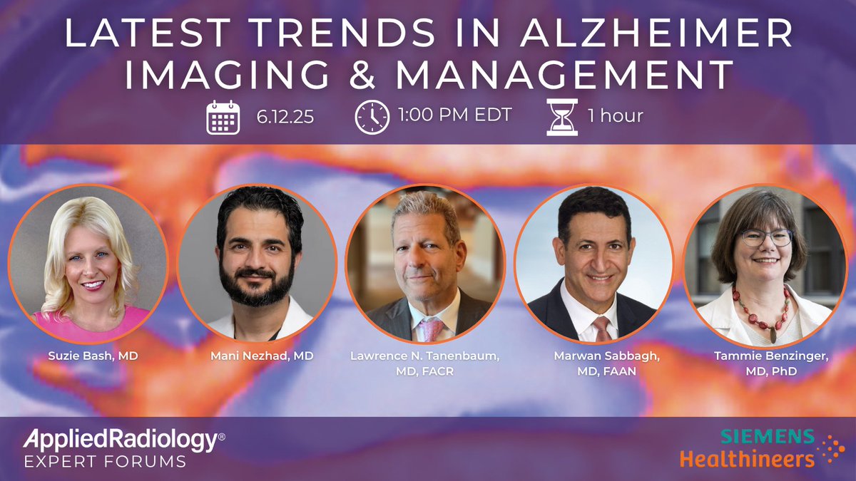 AppliedRadiology (@applied_rad) on Twitter photo 📢 Webinar alert!
🔗 Get all the details and register here: bit.ly/4jxjKad
Join our distinguished expert panel as they explore the latest advances in Alzheimer disease imaging and management.
<a href="/suzie_bash/">Suzie Bash</a> <a href="/nuromri/">LN Tanenbaum MD FACR</a> <a href="/tlsmit1/">Tammie Benzinger</a> <a href="/SiemensHealth/">Siemens Healthineers</a>
#AlzheimerDisease #NeuroRad 📢 Webinar alert!
🔗 Get all the details and register here: bit.ly/4jxjKad
Join our distinguished expert panel as they explore the latest advances in Alzheimer disease imaging and management.
<a href="/suzie_bash/">Suzie Bash</a> <a href="/nuromri/">LN Tanenbaum MD FACR</a> <a href="/tlsmit1/">Tammie Benzinger</a> <a href="/SiemensHealth/">Siemens Healthineers</a>
#AlzheimerDisease #NeuroRad