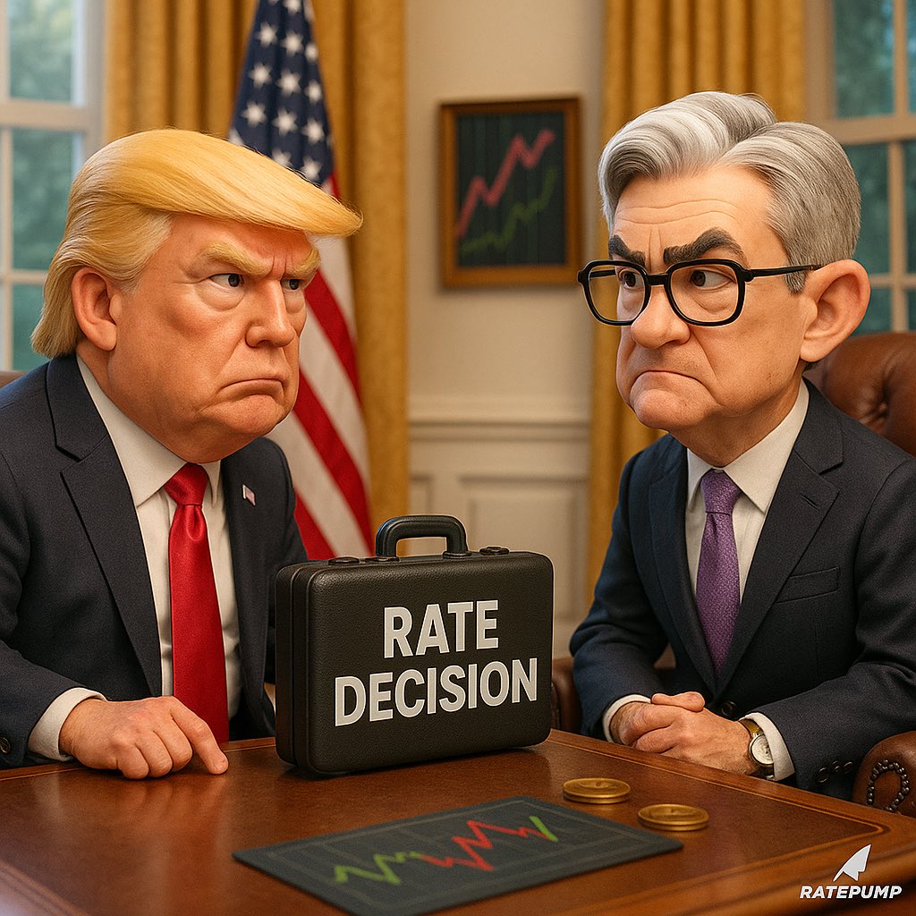 Rate_Pump's tweet photo. JUST IN:
President Trump meets with Fed Chair Jerome Powell at the White House.
The master of pressure meets the printer-in-chief.
What’s coming?
One thing is certain:
Markets are watching.
#RATEPUMP #Trump #Powell #Fed #FOMC #InterestRates #WhiteHouse #MacroNews #CryptoNews https://t.co/Ew0YLWdeHo