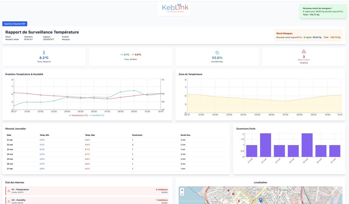 Merci pour la confiance 🙏
Chez KebLink, vos produits sont bien conservés, et vos données vous appartiennent.
Température, humidité, traçabilité : tout est supervisé en temps réel.
Possédez vos récoltes, maîtrisez vos données.
#SmartAgri #ColdChain #chambrefroide #SunuMbay