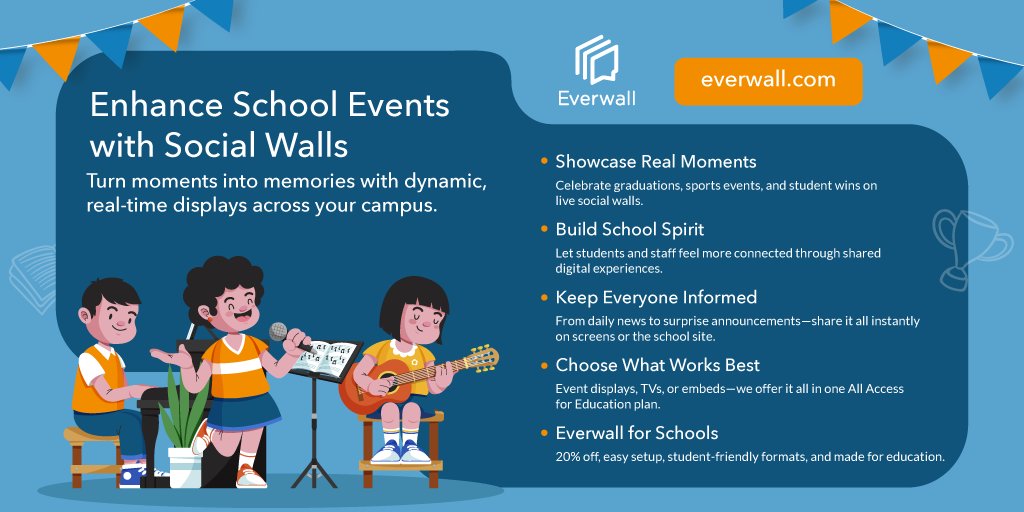 everwall's tweet photo. Why are schools using #Everwall?

✅ Instant student engagement
✅ Live event updates
✅ 20% off for schools

#Everwall #SocialWallsInEducation #EdTools #CampusLife https://t.co/sdLJlrAEwy