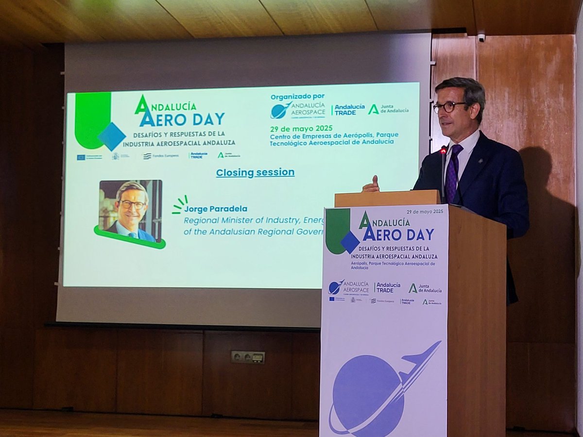 Jorge Paradela (@paradelajsr) on Twitter photo Un gran acierto de <a href="/trade_andalucia/">Andalucía TRADE</a> y <a href="/AndAerospace/">ANDALUCÍA AEROSPACE Clúster Empresarial</a> organizar la jornada AeroDay. El sector #aeroespacial es estratégico para la Junta y con él trabajamos de la mano para ayudar a ampliar capacidades y contribuir a su crecimiento, con incentivos y retos de tecnologías duales. Un gran acierto de <a href="/trade_andalucia/">Andalucía TRADE</a> y <a href="/AndAerospace/">ANDALUCÍA AEROSPACE Clúster Empresarial</a> organizar la jornada AeroDay. El sector #aeroespacial es estratégico para la Junta y con él trabajamos de la mano para ayudar a ampliar capacidades y contribuir a su crecimiento, con incentivos y retos de tecnologías duales.