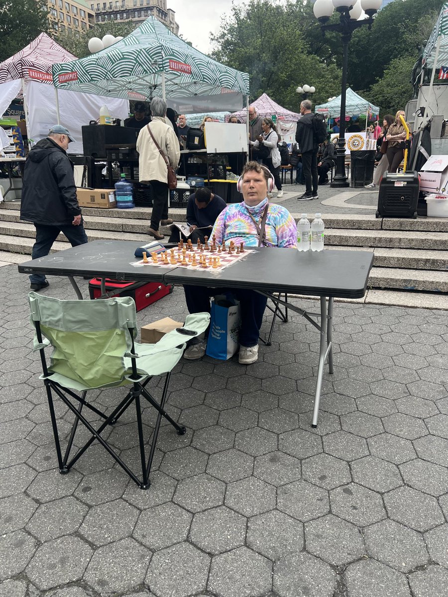 Count down to the beginning of the summer. Me with my chess table at Union Square Park. NY, NY