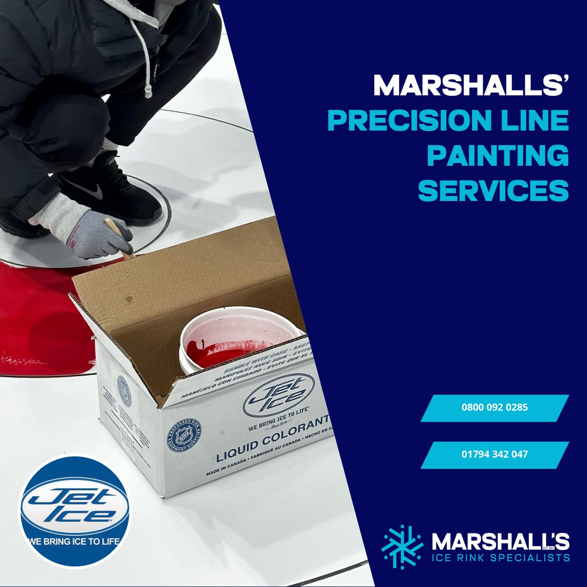 🎯 Paint your lines with precision! 

Our team offers professional curling rink line painting using Jet Ice products for high visibility and durability.

Learn more: marshallsinternational.com

#CurlingRink #JetIcePaints #LinePainting