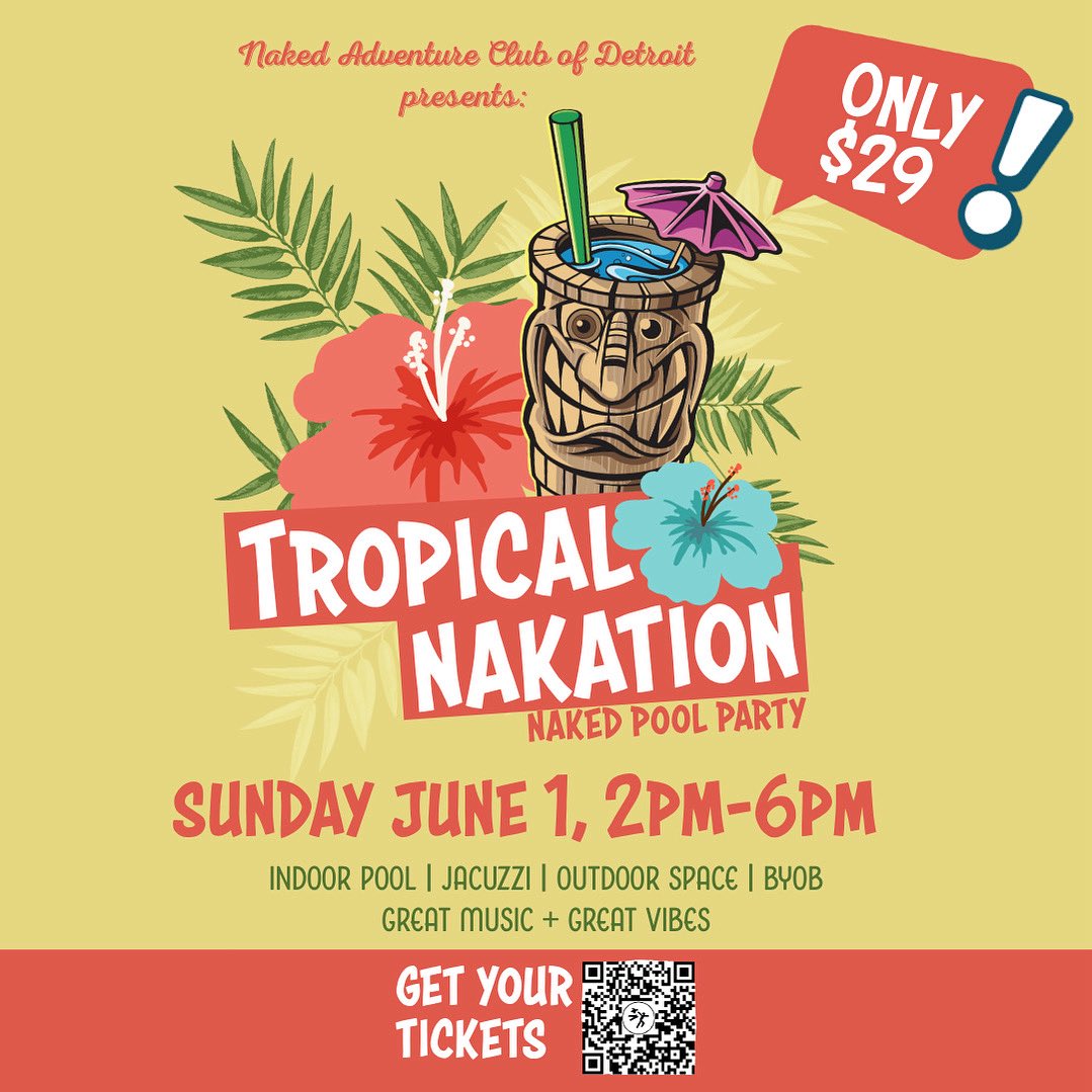 Tickets are going fast! We will probably sell out! eventbrite.com/cc/tropical-na… #skinnydipping #skinnydip #thingstodoindetroit #nakedpoolparty #getnaked #partynaked #partyNACD #getNACD