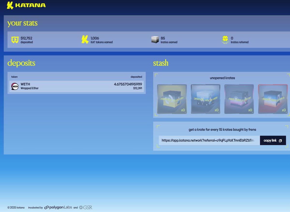 Katana is here⚔️

Finally, the official announcement for <a href="/katana/">katana</a> has dropped. Read on for Pre-deposit airdrop opportunities 🪂

What's Katana?

Katana is an L2 backed by <a href="/0xPolygon/">Polygon</a> and <a href="/GSR_io/">GSR</a> that focuses exclusively on DeFi.

I know 'not another L2' - well no, actually, this is