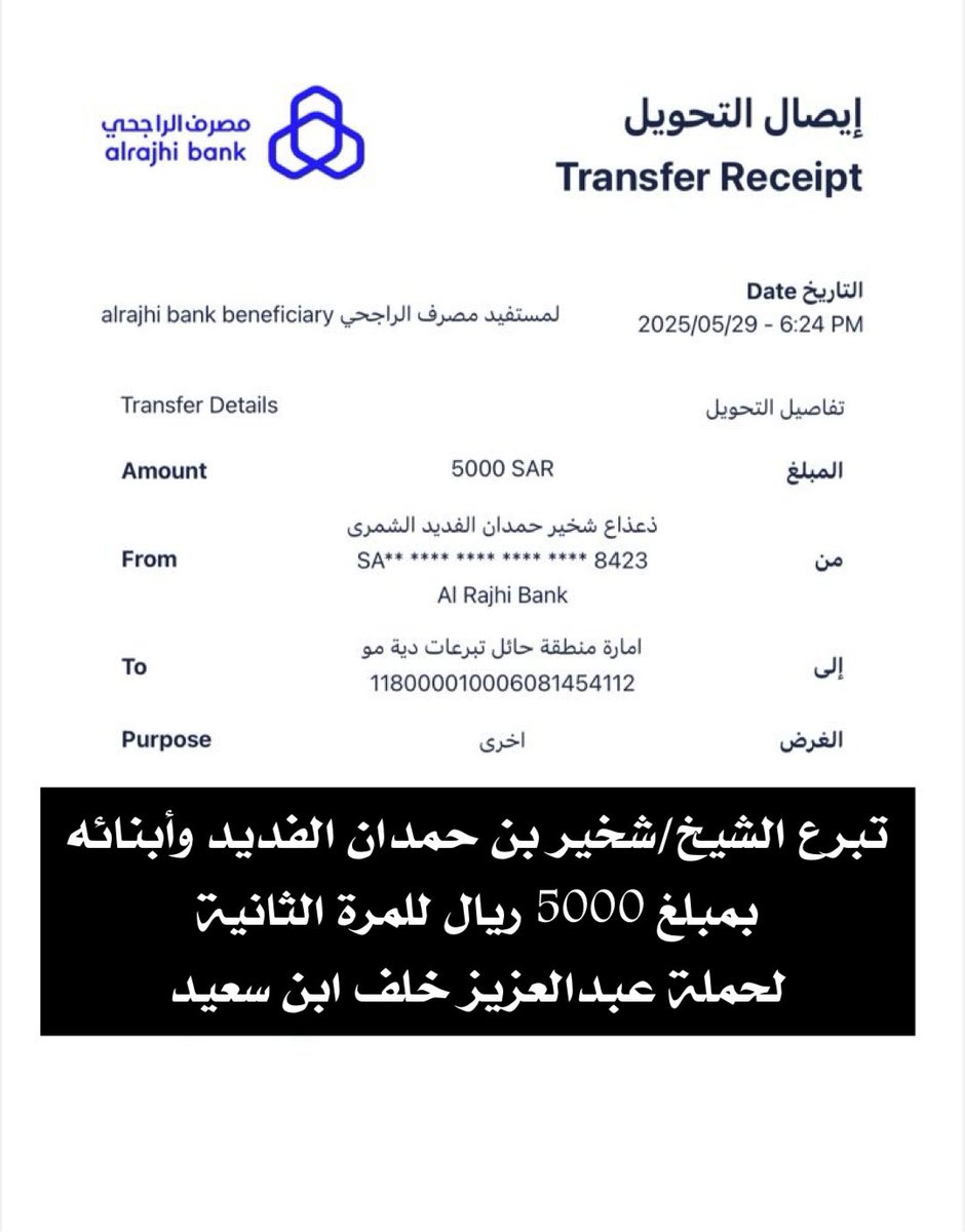 عشيرة الجري من شمر (@aljery_1) on Twitter photo 💢 لـلـمـرة الـثـانـيـة 💢
يتبرع الشيخ / شخير بن حمدان الفديد وأبنائه
بمبلغ (5000 ريال) خمسة ألاف ريال
ويدعوا ويحث عشيرة الجري خاصه وشمر وأهل الخير
للمساهمة في حملة عبدالعزيز خلف ابن سعيد .
<a href="/AlMa3aya/">مَجلِسُ المَعَاياَ ( الجِرِي)</a>
<a href="/2015_shamr/">حساب شمر الرسمي</a> 💢 لـلـمـرة الـثـانـيـة 💢
يتبرع الشيخ / شخير بن حمدان الفديد وأبنائه
بمبلغ (5000 ريال) خمسة ألاف ريال
ويدعوا ويحث عشيرة الجري خاصه وشمر وأهل الخير
للمساهمة في حملة عبدالعزيز خلف ابن سعيد .
<a href="/AlMa3aya/">مَجلِسُ المَعَاياَ ( الجِرِي)</a>
<a href="/2015_shamr/">حساب شمر الرسمي</a>