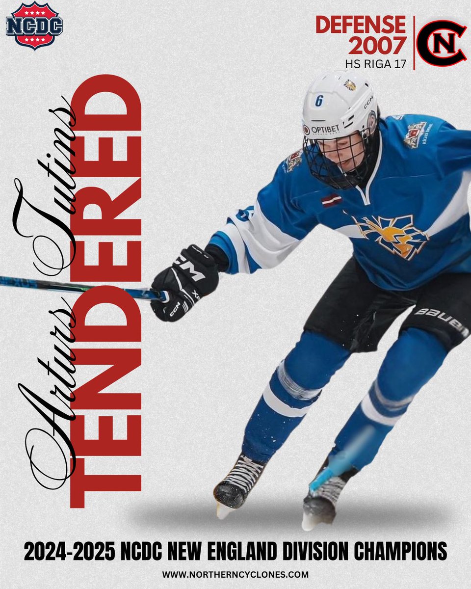 🚨TENDER ALERT🚨 We are excited to announce that we've signed '07 defenseman Arturs Tutins to a NCDC Tender for the 2025-2026 season!