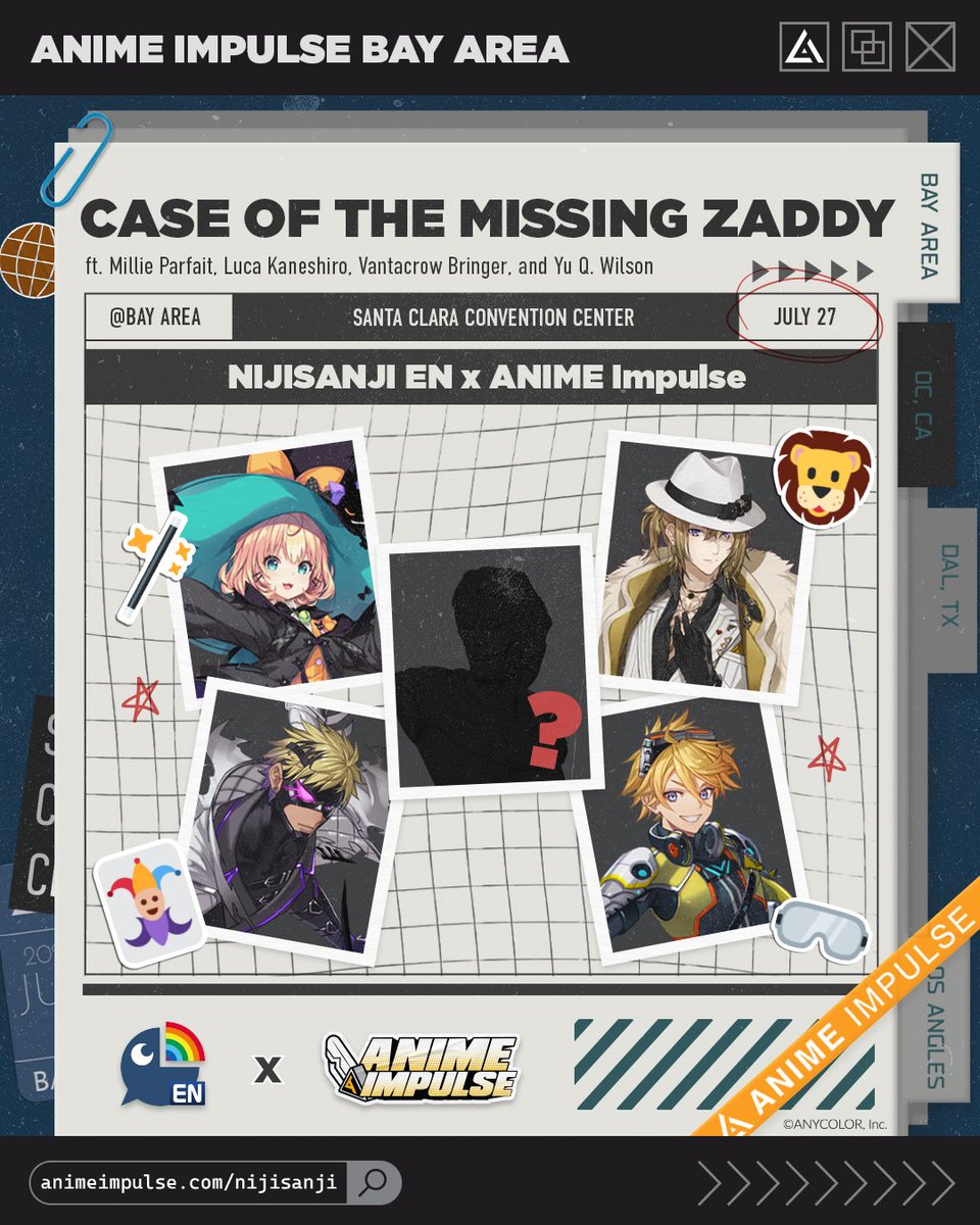 ANIME Impulse™ | アニメ インパルス (@animeimpulse) on Twitter photo 🌈 PANEL UPDATE 🌈
Someone here has stolen the Zaddy… 😱 Detective Chat, it’s up to you to solve this case! 🫵 🕵️
Help us find out who schemed this heist at #ANIMEImpulseBA2025~
ft. <a href="/MillieParfait/">Millie Parfait 🪄 NIJISANJI EN</a> <a href="/luca_kaneshiro/">Luca Kaneshiro 🦁 💰 NIJISANJI EN</a> <a href="/Tyrant_Vanta/">Vantacrow Bringer🃏🔪 NIJISANJI EN</a> & <a href="/YuQWilson/">Yu Q. Wilson 🥽 NIJISANJI EN</a>
🎫: animeimpulse.com/nijisanji 🌈 PANEL UPDATE 🌈
Someone here has stolen the Zaddy… 😱 Detective Chat, it’s up to you to solve this case! 🫵 🕵️
Help us find out who schemed this heist at #ANIMEImpulseBA2025~
ft. <a href="/MillieParfait/">Millie Parfait 🪄 NIJISANJI EN</a> <a href="/luca_kaneshiro/">Luca Kaneshiro 🦁 💰 NIJISANJI EN</a> <a href="/Tyrant_Vanta/">Vantacrow Bringer🃏🔪 NIJISANJI EN</a> & <a href="/YuQWilson/">Yu Q. Wilson 🥽 NIJISANJI EN</a>
🎫: animeimpulse.com/nijisanji