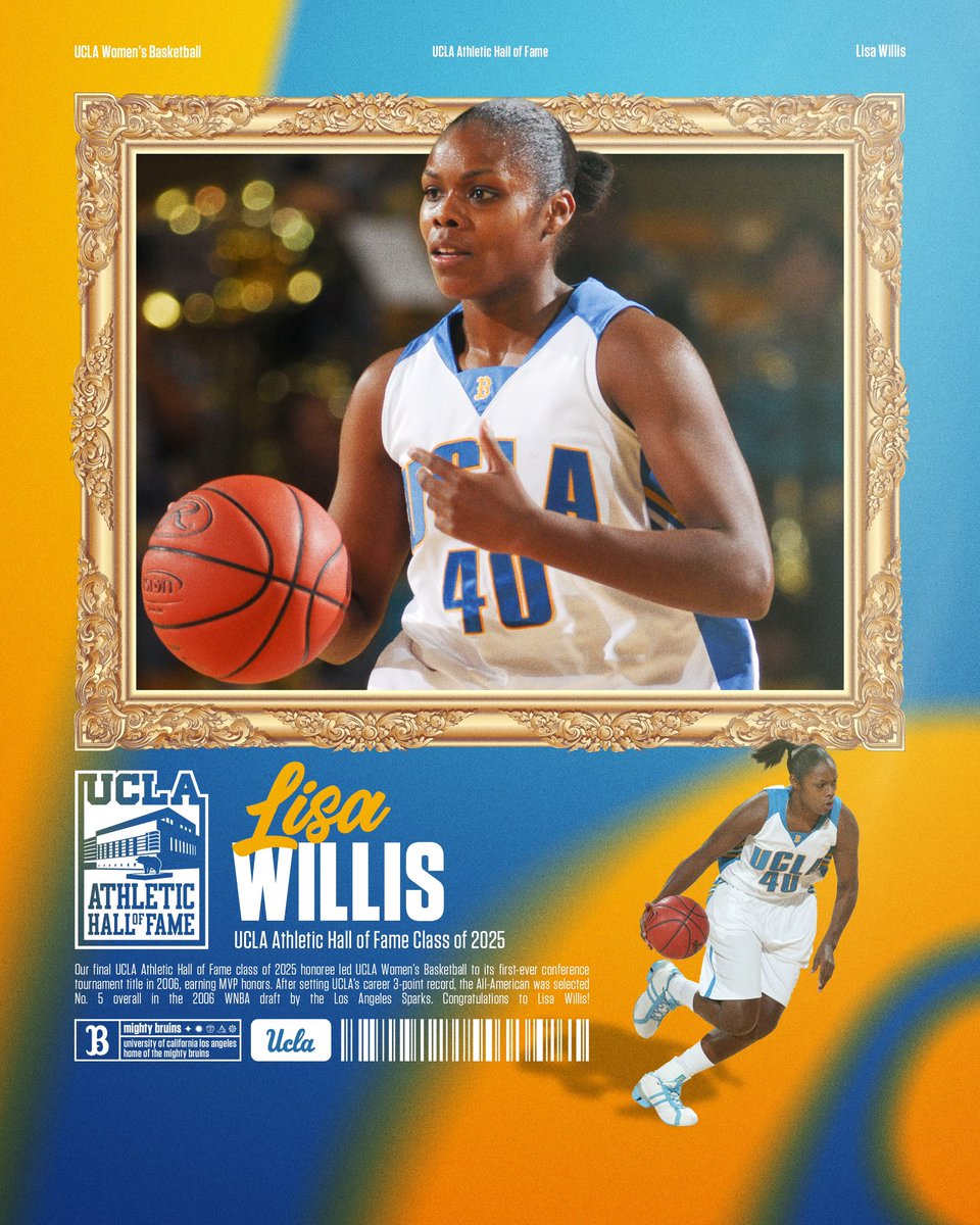 UCLA Athletics (@uclaathletics) on Twitter photo Our final #UCLAHoF2025 honoree led <a href="/UCLAWBB/">UCLA Women's Basketball</a> to its first-ever conference tournament title in 2006, earning MVP honors. After setting UCLAโs career 3-point record, the All-American was selected No. 5 overall in the 2006 <a href="/WNBA/">WNBA</a> draft by <a href="/LASparks/">Los Angeles Sparks</a>. Congratulations to Lisa Willis! Our final #UCLAHoF2025 honoree led <a href="/UCLAWBB/">UCLA Women's Basketball</a> to its first-ever conference tournament title in 2006, earning MVP honors. After setting UCLAโs career 3-point record, the All-American was selected No. 5 overall in the 2006 <a href="/WNBA/">WNBA</a> draft by <a href="/LASparks/">Los Angeles Sparks</a>. Congratulations to Lisa Willis!